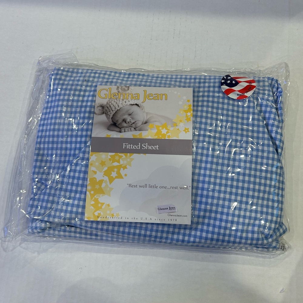 Glenna Jean starlight, gingham, blue and white fitted sheet